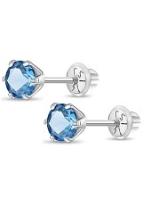 catchy white gold 4mm round December Birthstone baby earrings